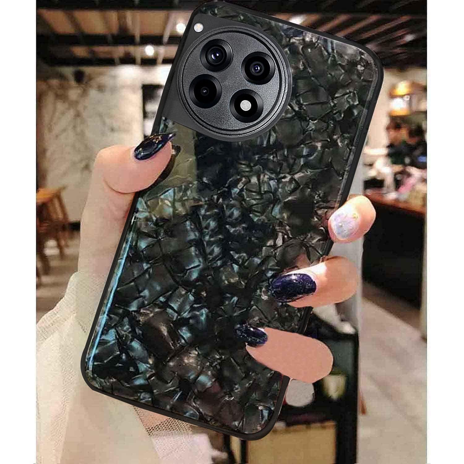 KC Back Cover for Oneplus 12 5G - Crystals Glitter Dream Shell Soft Silicone Semi Transparent Camera Protection Case (Black)