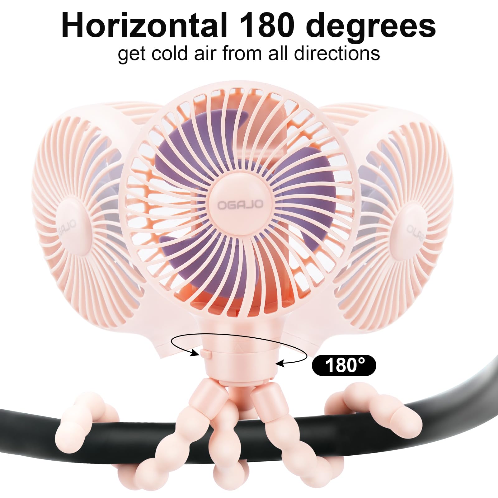 Ventilateur oscillant pour poussette portable et personnel - Mini siège de voiture portable - Batterie USB - Rechargeable - Pour bureau, extérieur, siège de voiture, berceau, vélo, tapis de course,