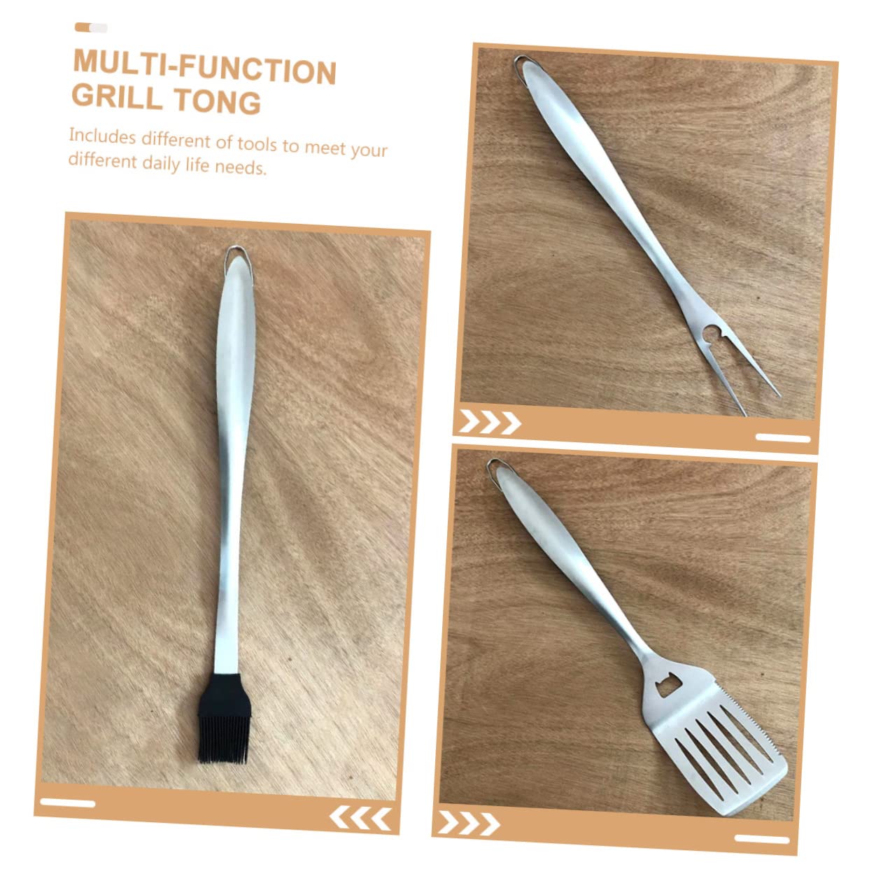Set Utensili Barbecue Multifunzione in Acciaio Inox | Argento, Leggero e Facile da Trasportare, Forchetta e Pinza per Griglia