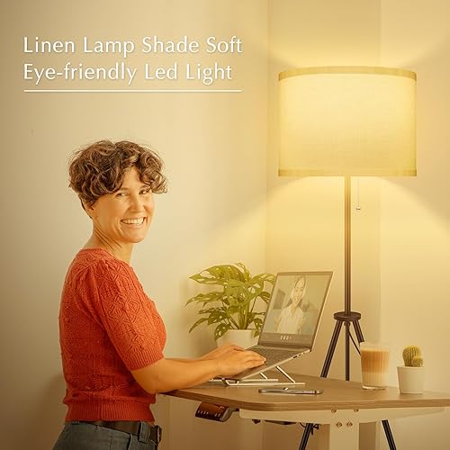 Vista 26 de BoostArea Lámpara de pie, lámpara de pie trípode, bombilla LED de 8 W, pantalla decorativa, lámpara de pie de mediados de siglo para sala de estar