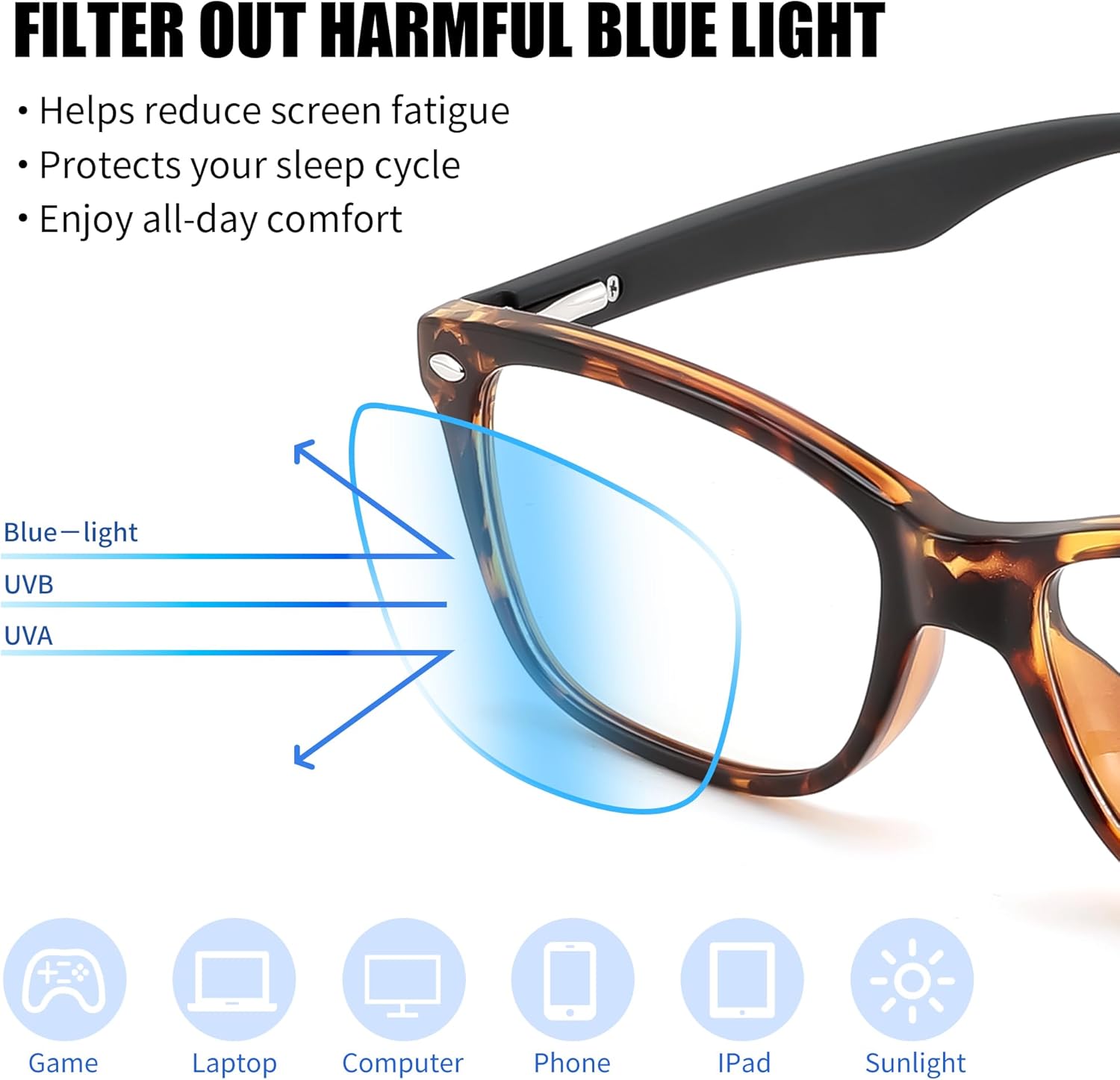 FEISEDY Blue Light Blocking Glasses, Photochromic & UV400 Protection, TR90 Frame, Vintage Unisex Computer Eyeglasses B1264