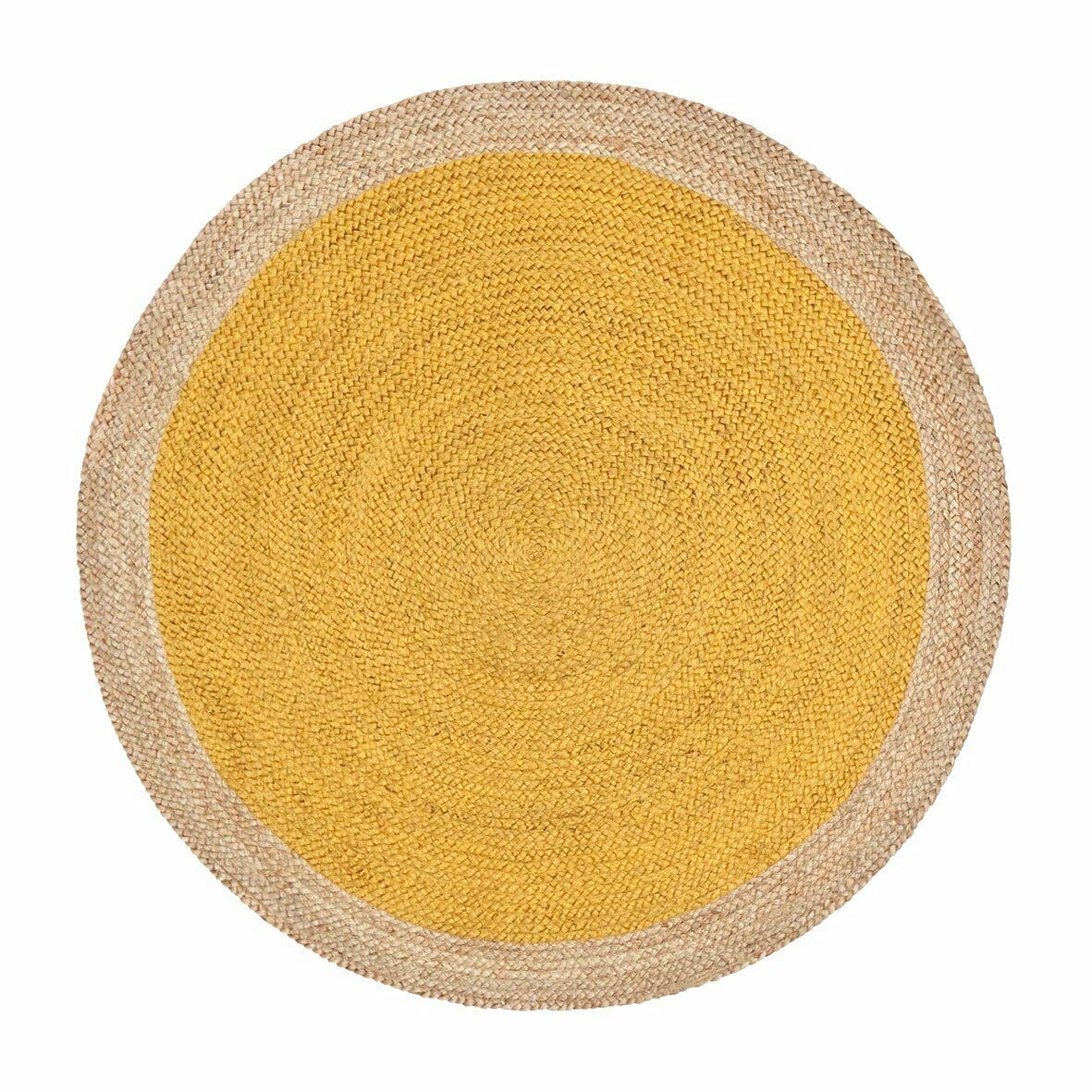 Tradycyjny żółty z juty z beżowym sznurkiem obramowanie okrągły dywanik do salonu kuchni przedpokoju jadalni (140 x 140 cm okrągły)