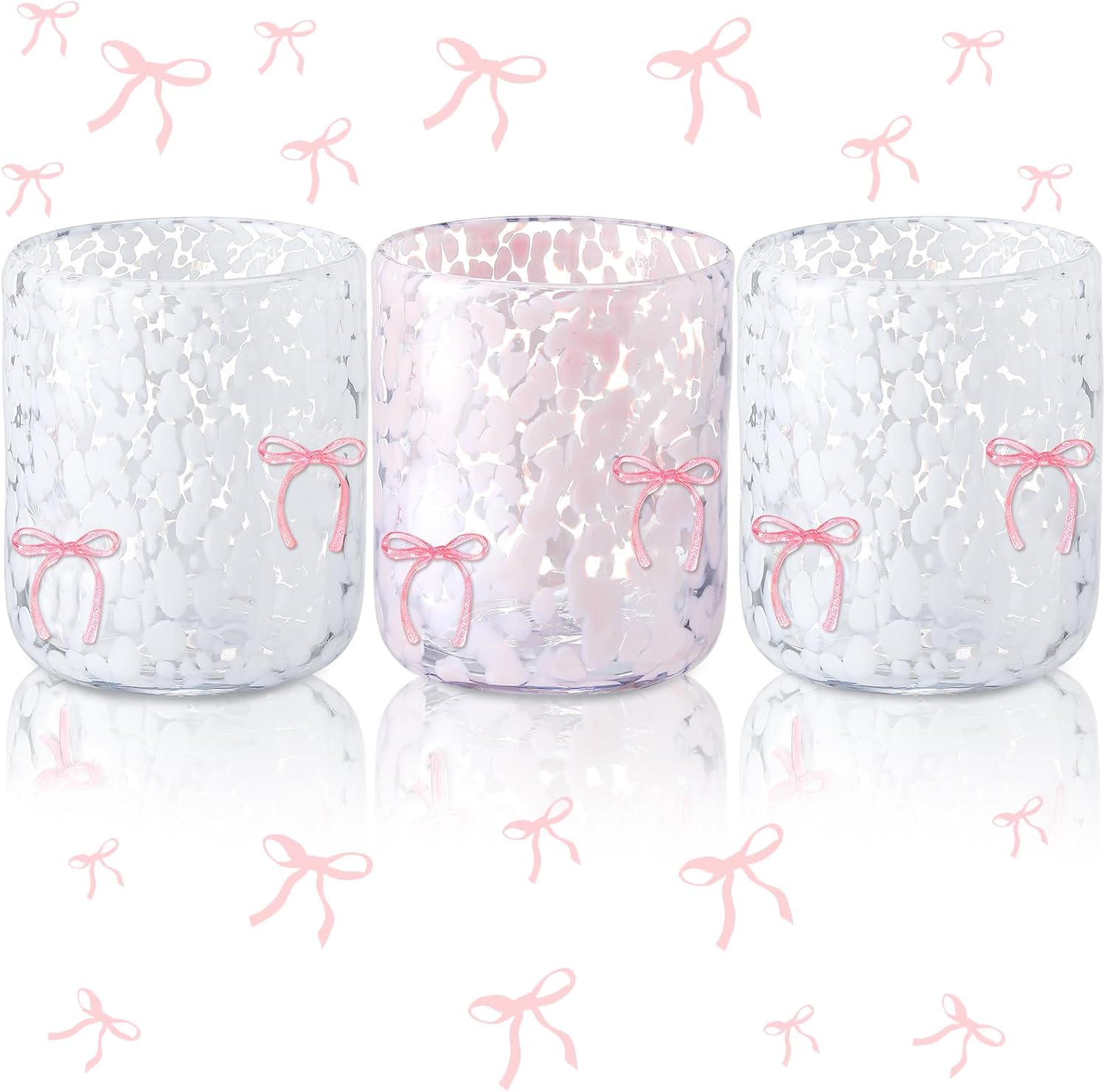 3 Pcs Pink Bow Icon Juice Glass Coquette Bow Aesthetic Cup 14 Ounce Coquette Drinking Cup Gift Old Fashioned Icon Handblown Cocktail Glass for Women Sister Friend Party