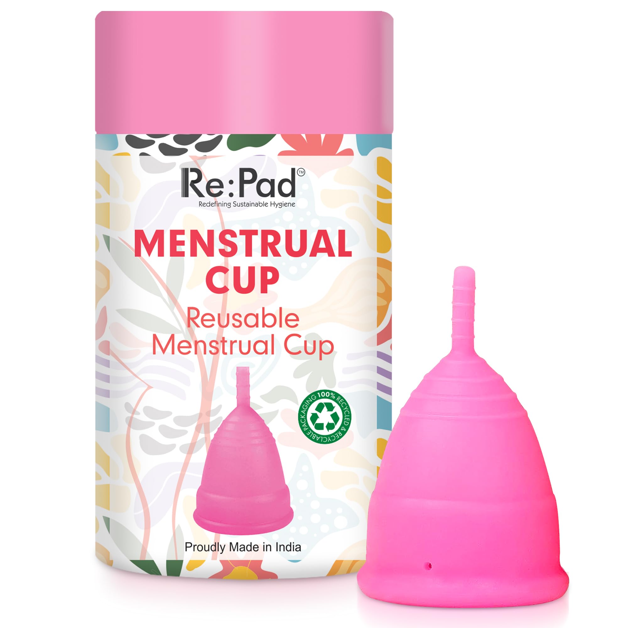 Repad Menstrual Cup for women Collapsible Silicone Cup Foldable Sterilizing Container Cup for Menstrual Cup-1 Regular Heavy Flow with Sterilizer multicolor Kills 99% of Germs Large (Pack of 1)