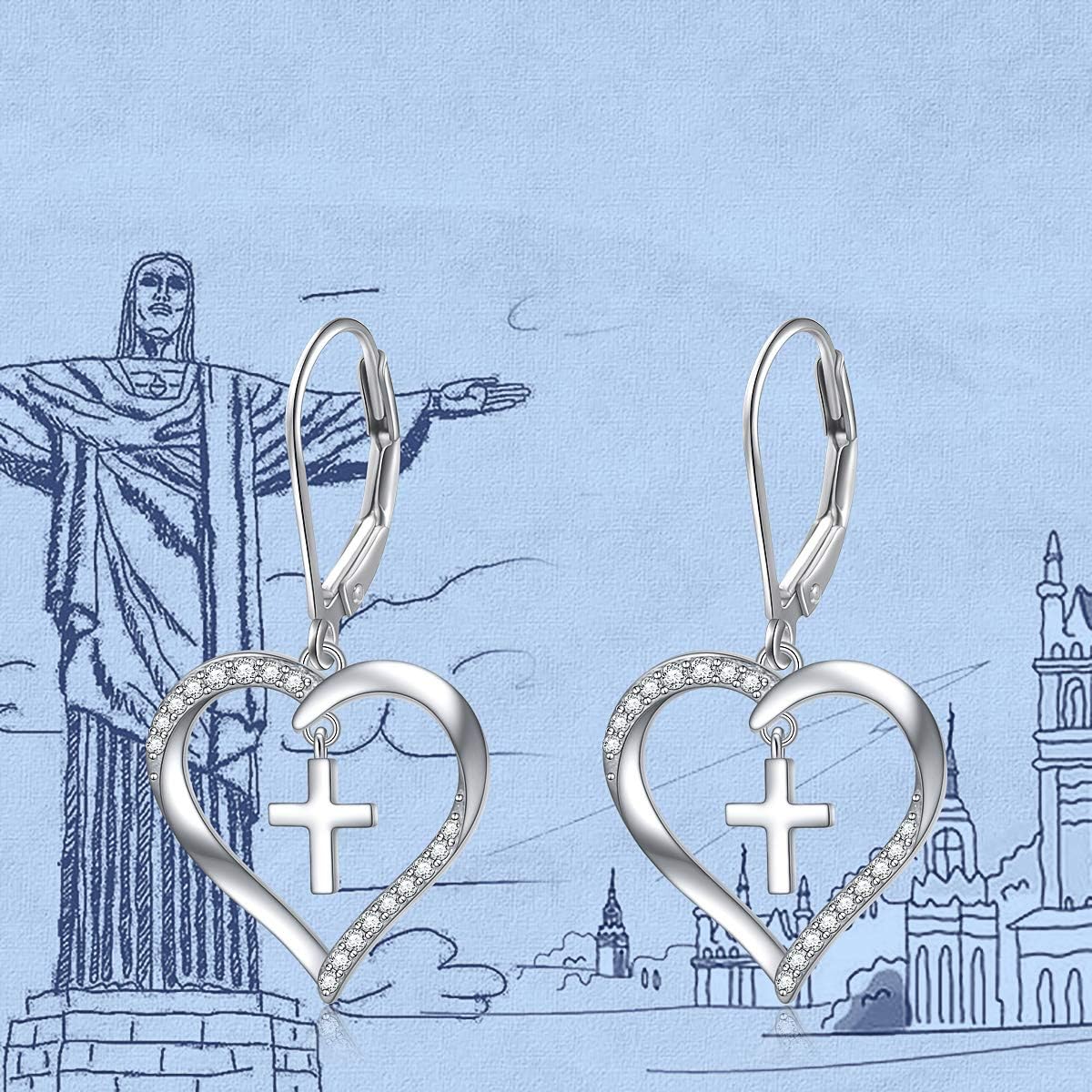 Valentines Day Gifts S925 Sterling Silver Heart Dangle Drop Stud Earrings for Women Mom Sister Friend Jewelry - Image 3