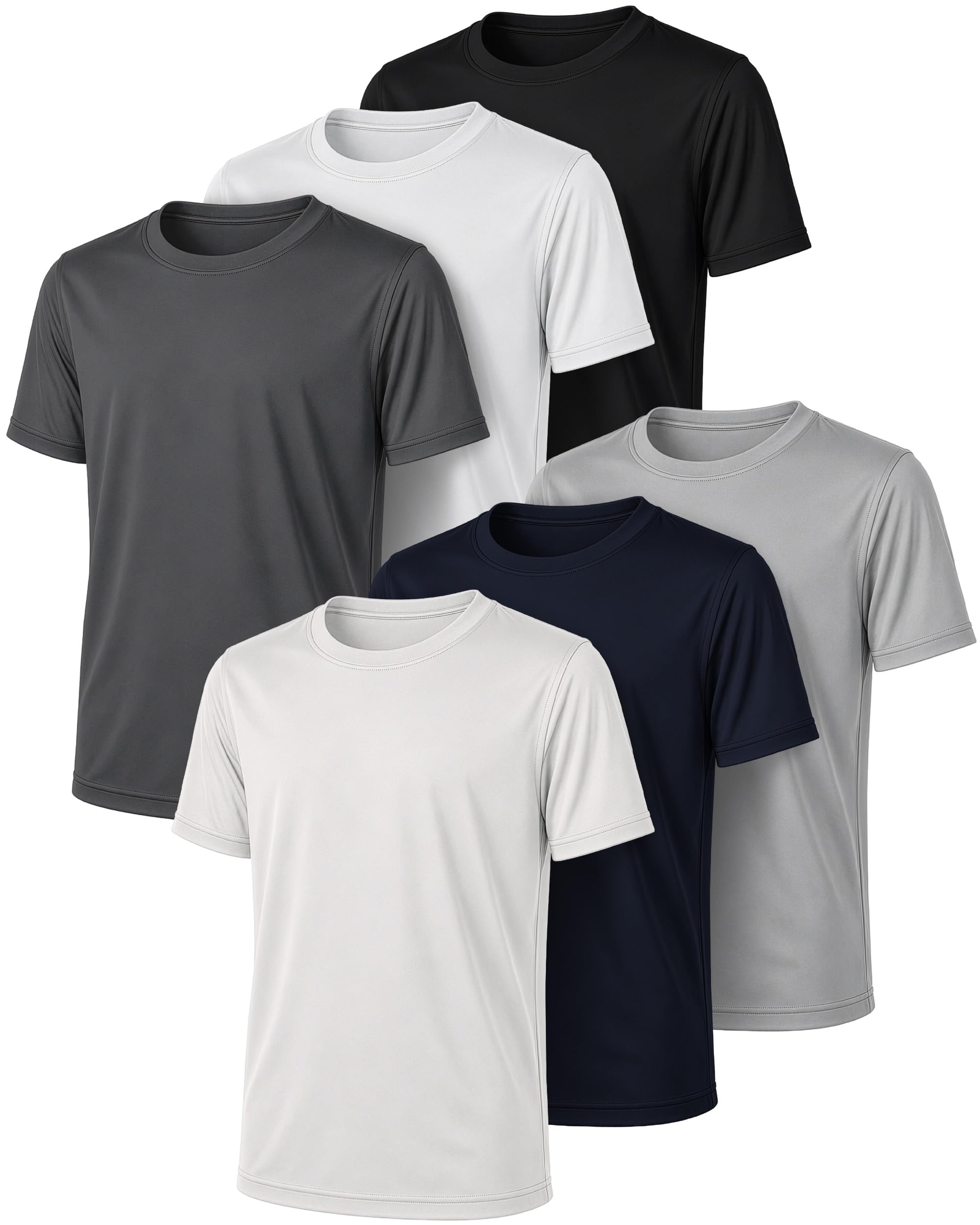 PURE CHAMP Boys Athletic Shirts 6 Pack Dry Fit Short Sleeve