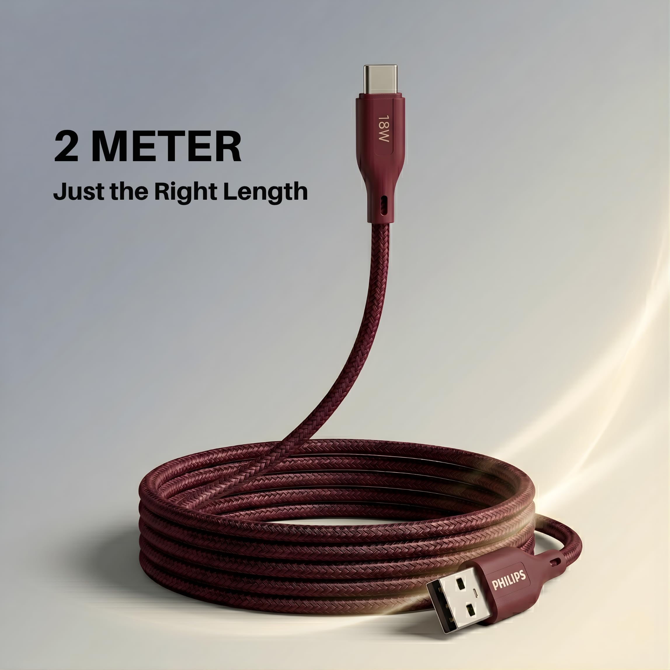 Philips 2m Fast Charging USB-C Cable - Iron Red -5