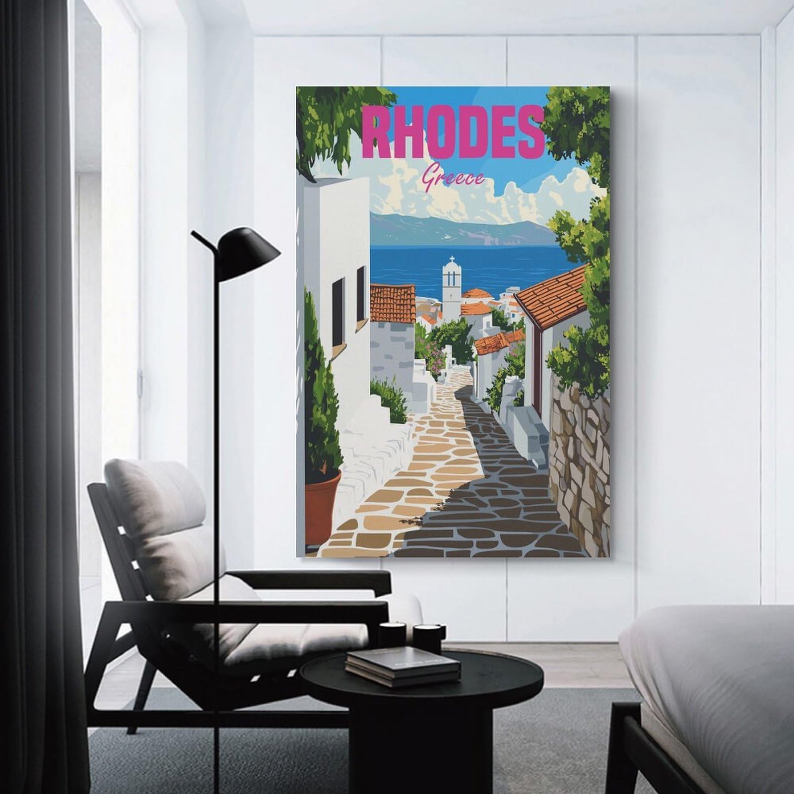 Junmoney Rhodes Greece Travel Canvas Wall Decor, 24x36inch(60x90cm), for Office, Study Or Home Workspace, Wall Art That Adds Style to Work Areas