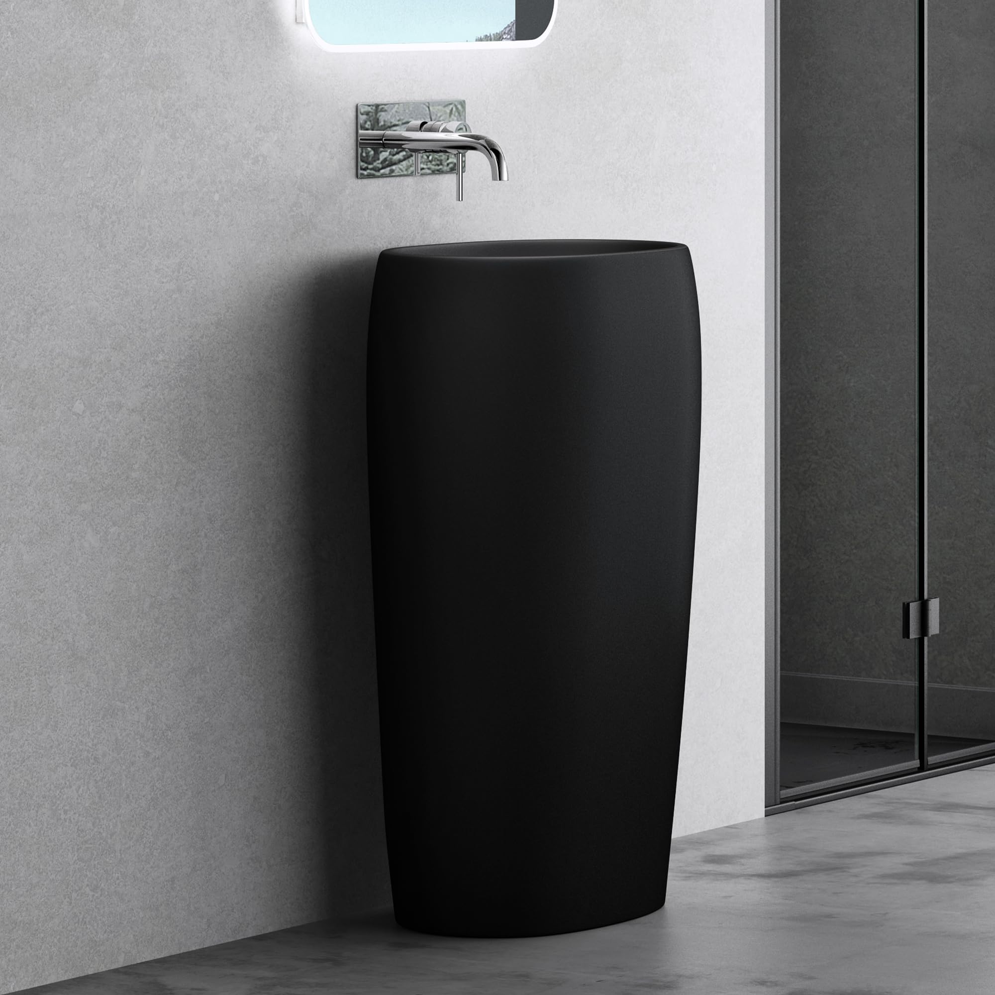 doporro Lavabo Colonne Ovale Noir Vasque sur Pied Solid Surface Lave Mains pour Salle de Bain 53,5x36x85cm Colossum32
