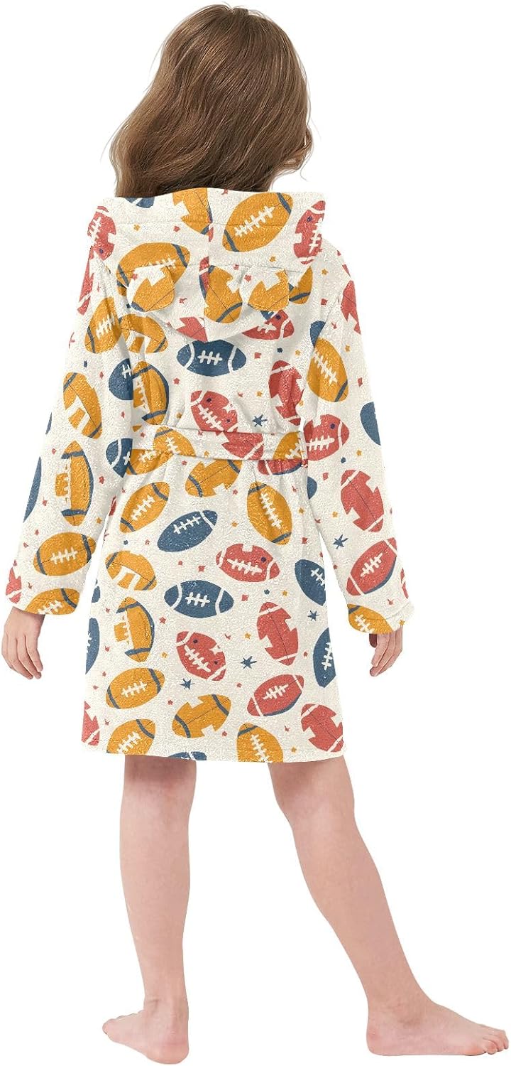 Seamless Rugby Toddler Hooded Bathrobe for Boys Girls Soft Plush Bath Towel Robe 2-12 Years