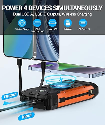 Miniatura 2 de Cargador solar - Cargador solar de 38600 mAh, cargador de teléfono solar integrado, 3 cables, impermeable, para exteriores, paquete de batería