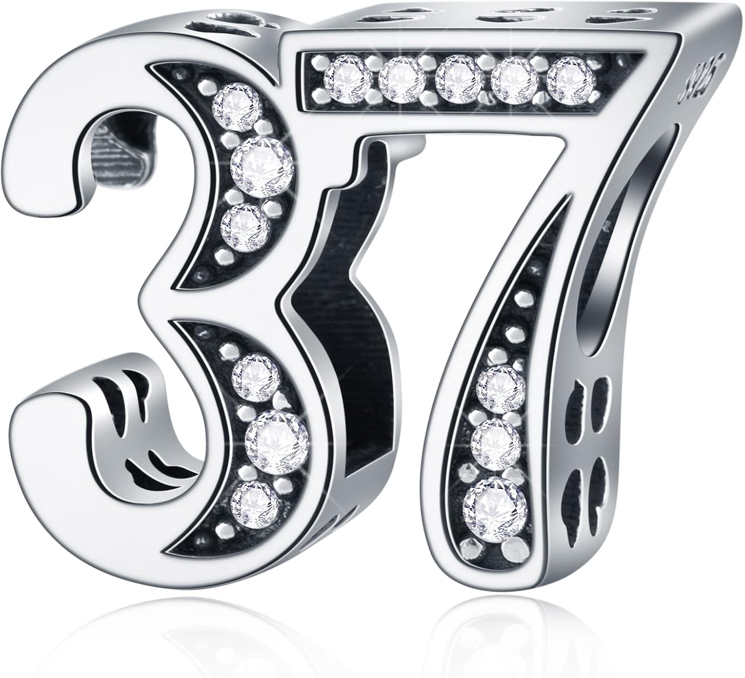 37 Birthday Charms fits Pandora Mothers Day Bracelet, 925 Sterling Silver 37th Anniversary Beads with CZ Birthstones