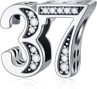 5,10 to 50 52 55 56 60 65 70 75 80 Birthday Charms fits European Anniversary Bracelets, 925 Sterling Silver Number Charms with Clear CZ Stones, Gifts for Family/Lover/Friends