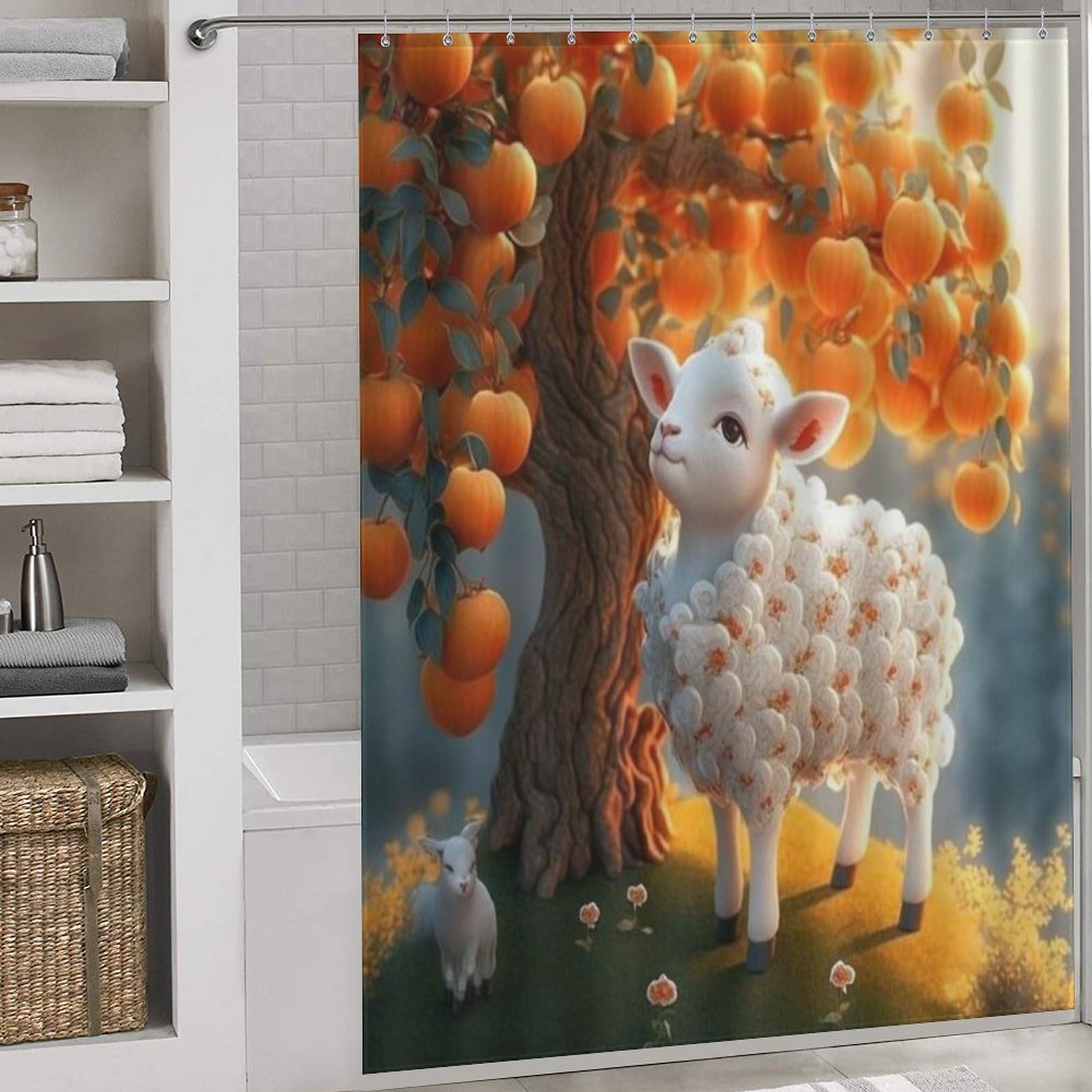 Rideau de douche mouton en polyester imperméable lavable 168x183cm avec crochets