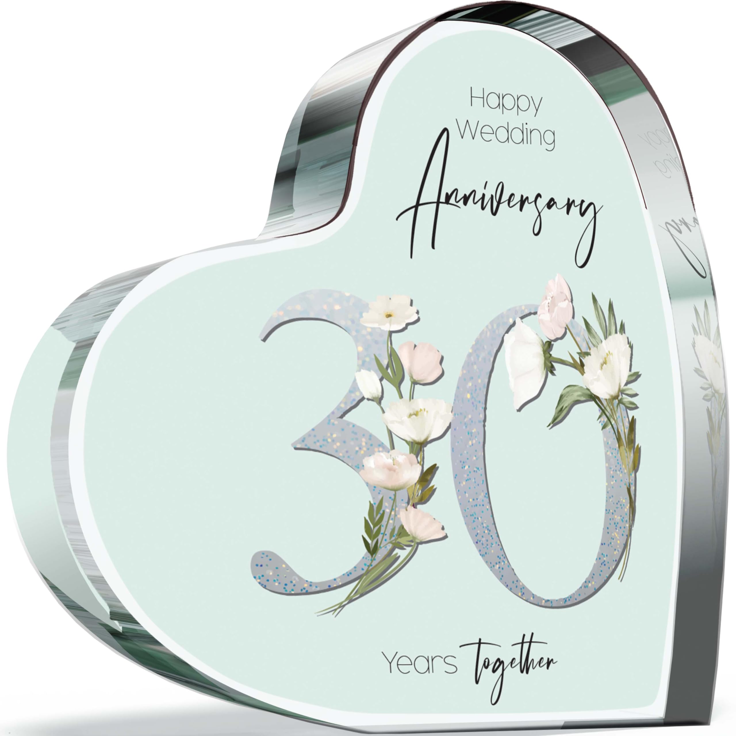 Giftzie Women's 30 Th Anniversary Plaque Gifts For Wife Husband - Years Together - I Love You Romantic Acrylic Heart Gift For Men, 100Mm Floral Present For Couples Thirtieth Anniversaries