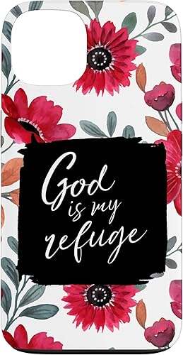 iPhone 13 God is My Refuge Salmo 91 Versículo de la Biblia Flores Rojas Funda para mujer
