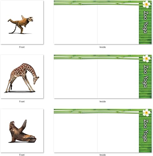 Miniatura 2 de The Best Card Company - 10 tarjetas de notas de yoga en blanco (4 x 5.12 pulgadas) - Tarjetas de notas en caja con sobres, tarjetas de animales