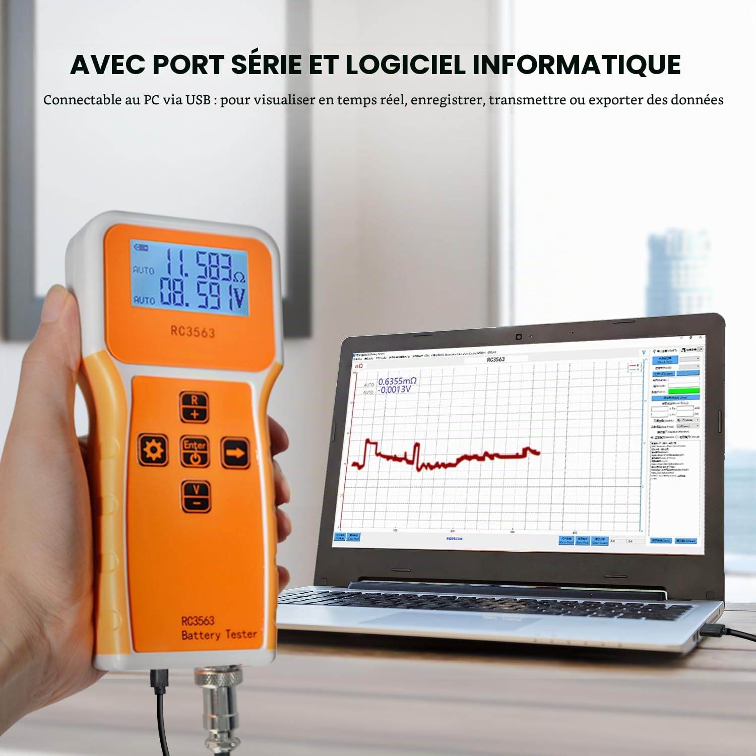 Testeur de Résistance Interne Batterie 1uΩ à 200Ω, 0 à ± 100V CC, Mesureur de Tension Portable avec Sonde, Analyseur de Batterie Interne pour Batteries Li, Zine, Pb-acide, Ni-CD, et Li-Fe RC3563