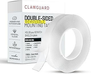 CLAWGUARD Double-Sided Mounting Tape – 1 in x 86 in Clear Heavy Duty Removable Adhesive Tape – Door Shield, Window Sill & Furniture Protector Mount