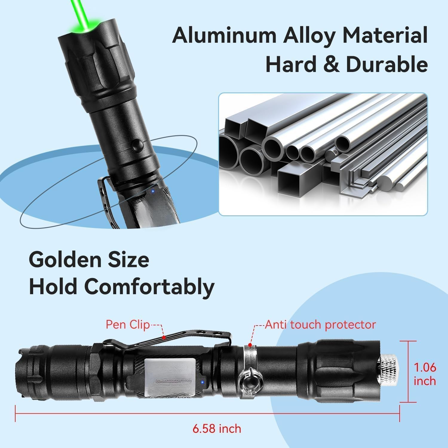 Green Laser Pointer High Power, Green Laser Pointer Indicator Light, Long Range Pointer for Hiking, USB Charge