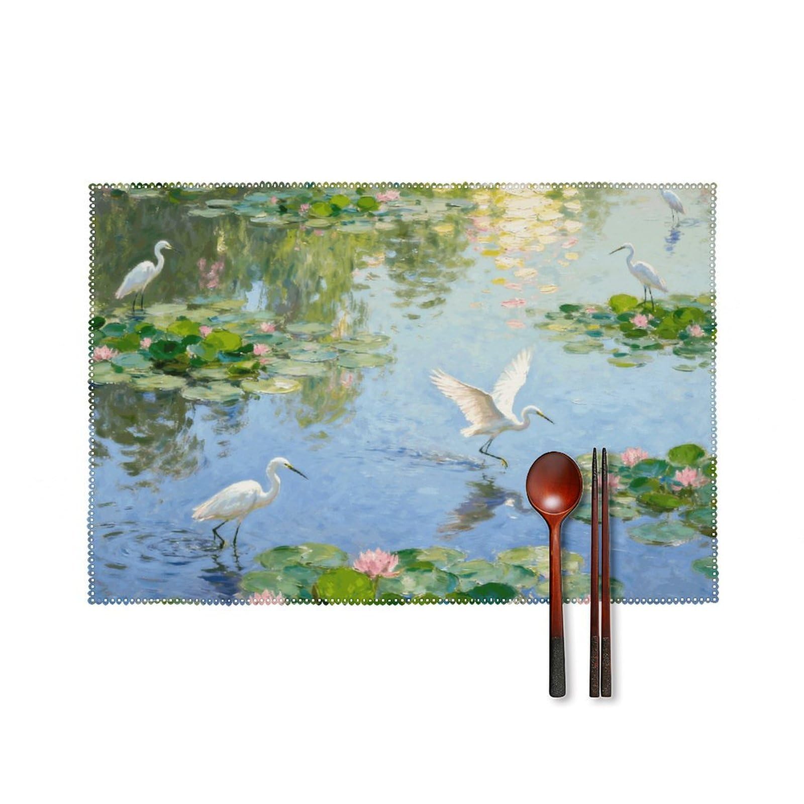 Monet's Morning Placemats Set of 6 Wipeable Table Mats for Kitchen Dining Table Heat Resistant Waterproof Modern Indoor/Outdoor Non-Slip Easy Clean Place Mats