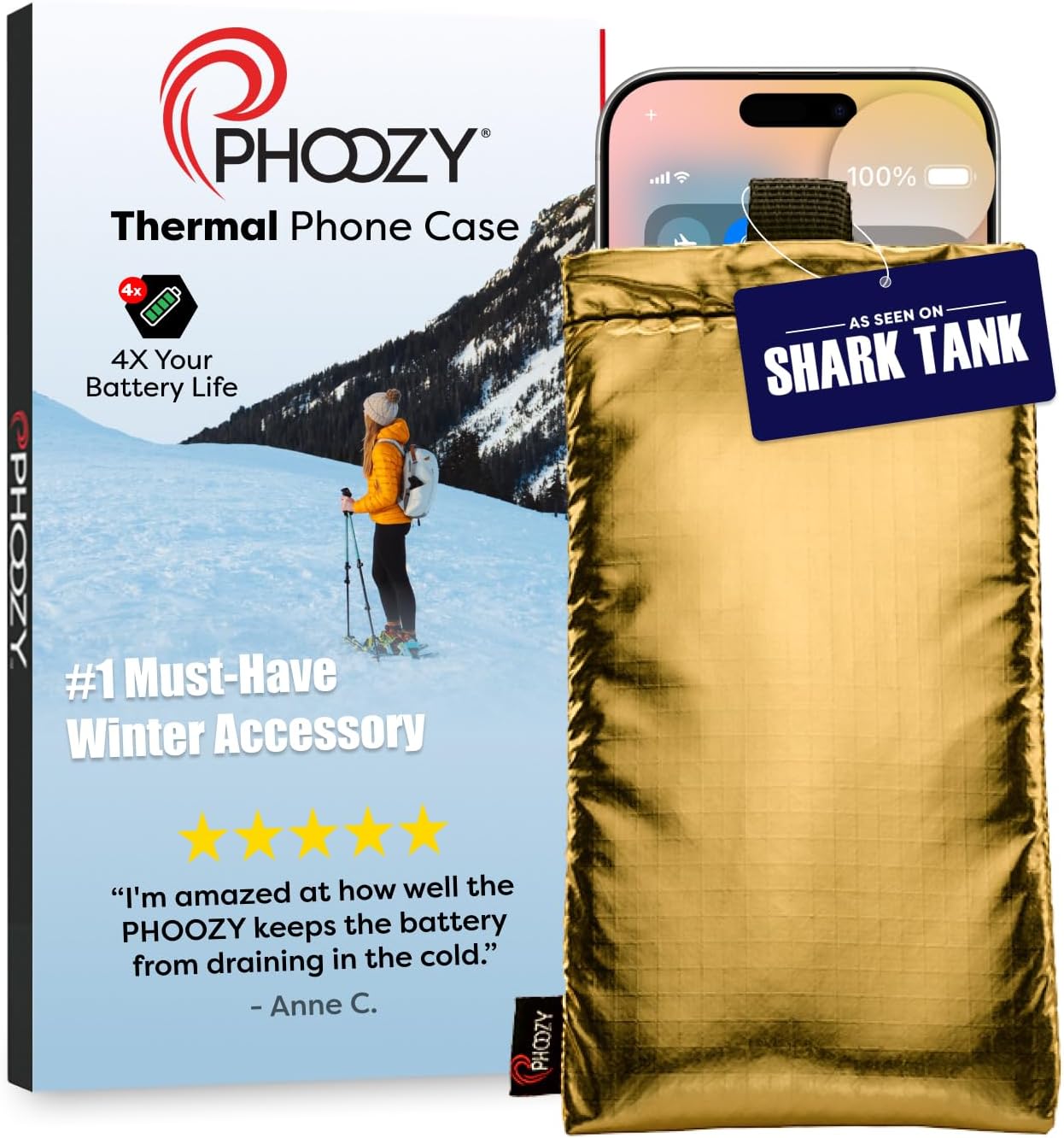 Phoozy Apollo Plus – Thermal Protective Pouch for Smartphone, Protects your Mobile Phone from Extreme Heat Coldness and Water, Energy-saving, Extend Battery Life – Gold, PHOAPOPL-GD