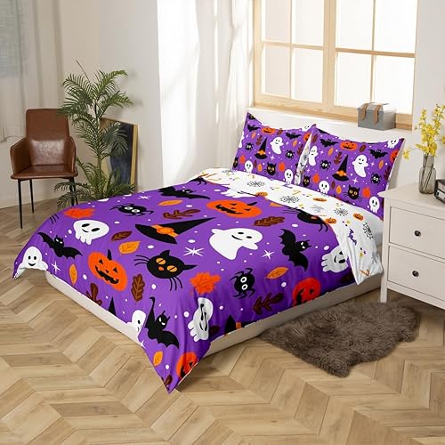 Miniatura 2 de Funda de edredón de Halloween, murciélagos, decoración de Halloween, tela de araña fantasma, juego de ropa de cama gótica, funda de edredón de gato
