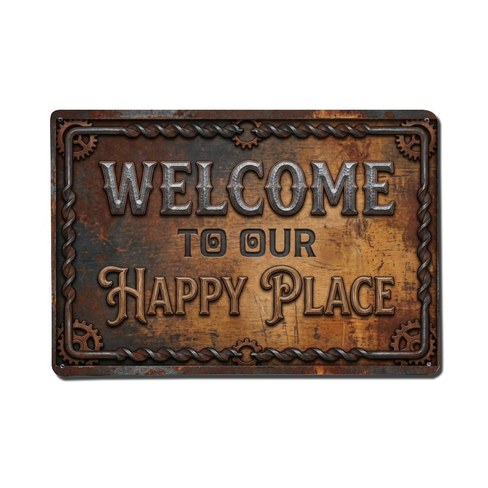 Welcome To Our Happy Place Vintage Augermaker Workshop Metal Tin Sign