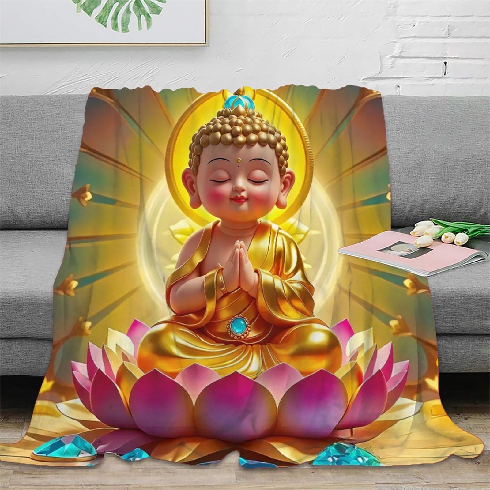 Couverture Bouddha microfibre anti-froid douce et légère pour nuits fraîches