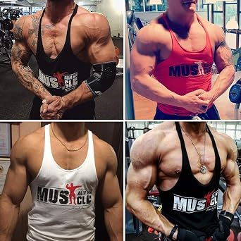 Muscle Alive Mens Bodybuilding Stringer Tank Tops Cotton Racerback | Workout Gym Training Sleeveless Shirts Lightweight Casual Athletic Fit for Running Sports