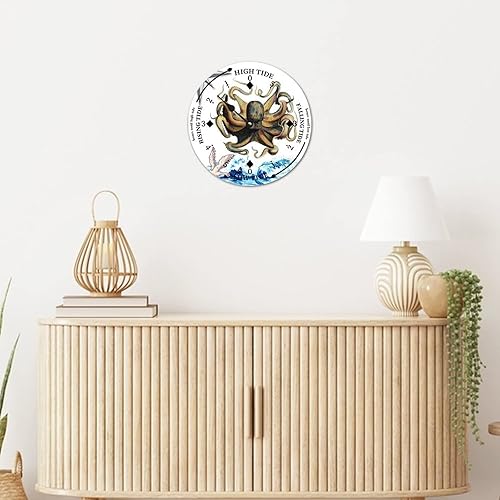 Miniatura 5 de Reloj de marea de madera de pulpo oceánico, hora del océano, marea alta costera, reloj de marea baja, movimiento de marea náutica de madera rústica,