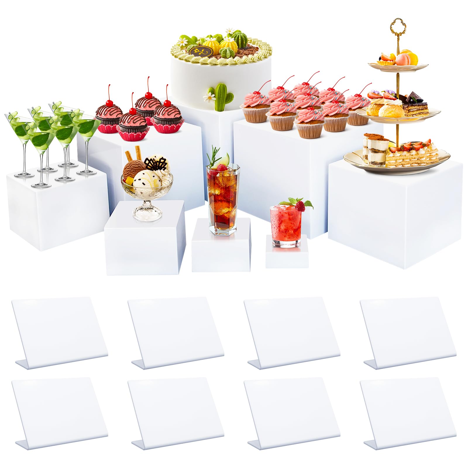 Yudlto 8PCS Buffet Risers Acrylic Food Risers for Buffet Table Cube Boxes Nesting Risers with Hollow Bottoms Perfect for Party Banquet Weddings Buffet Displays (10