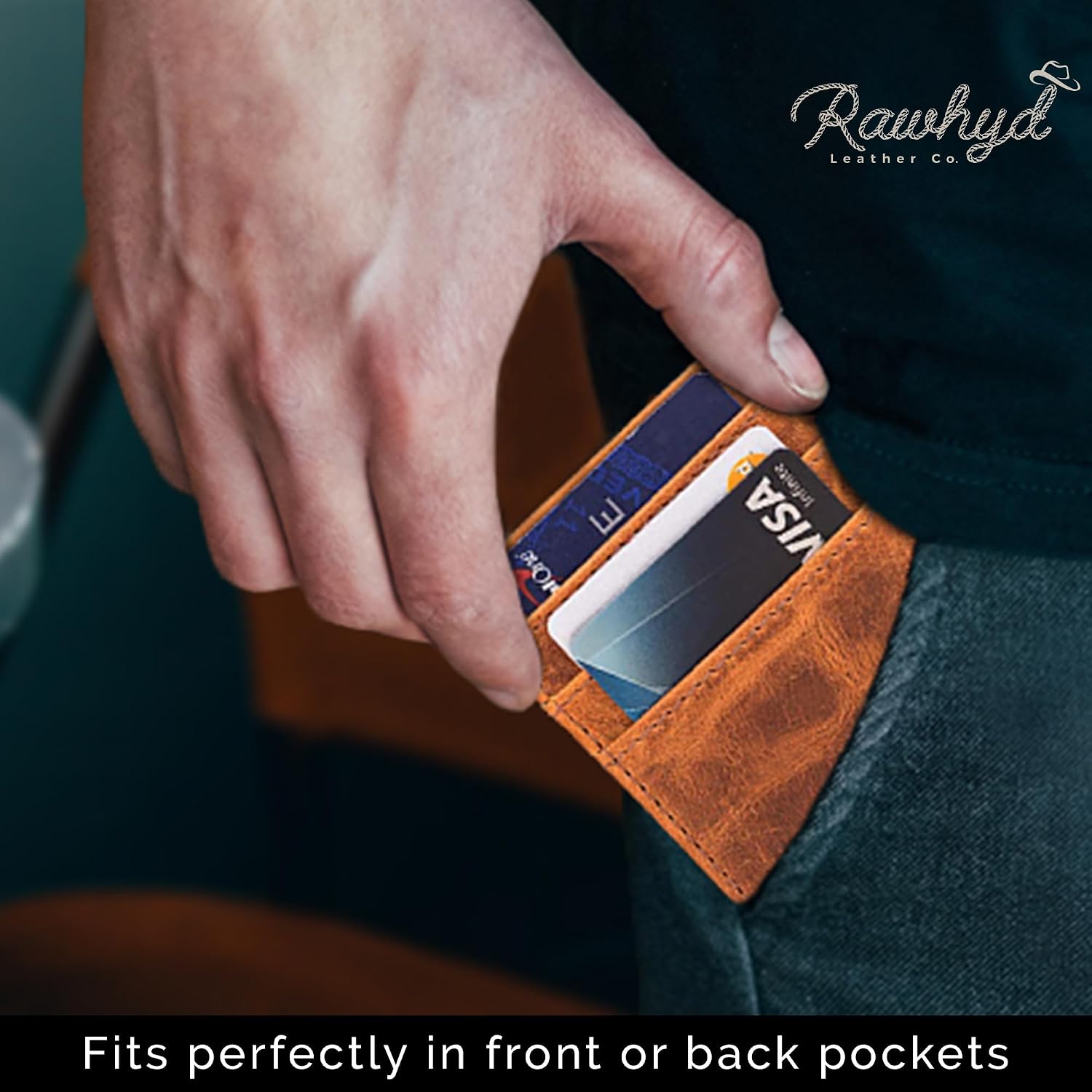 RAW HYD Men's Full-Grain Leather Slim Wallet with Money Clip - RFID Blocking, 5 Card Sleeves, Holds 15 Bills, Compact & Durable - Reddish Brown image 4