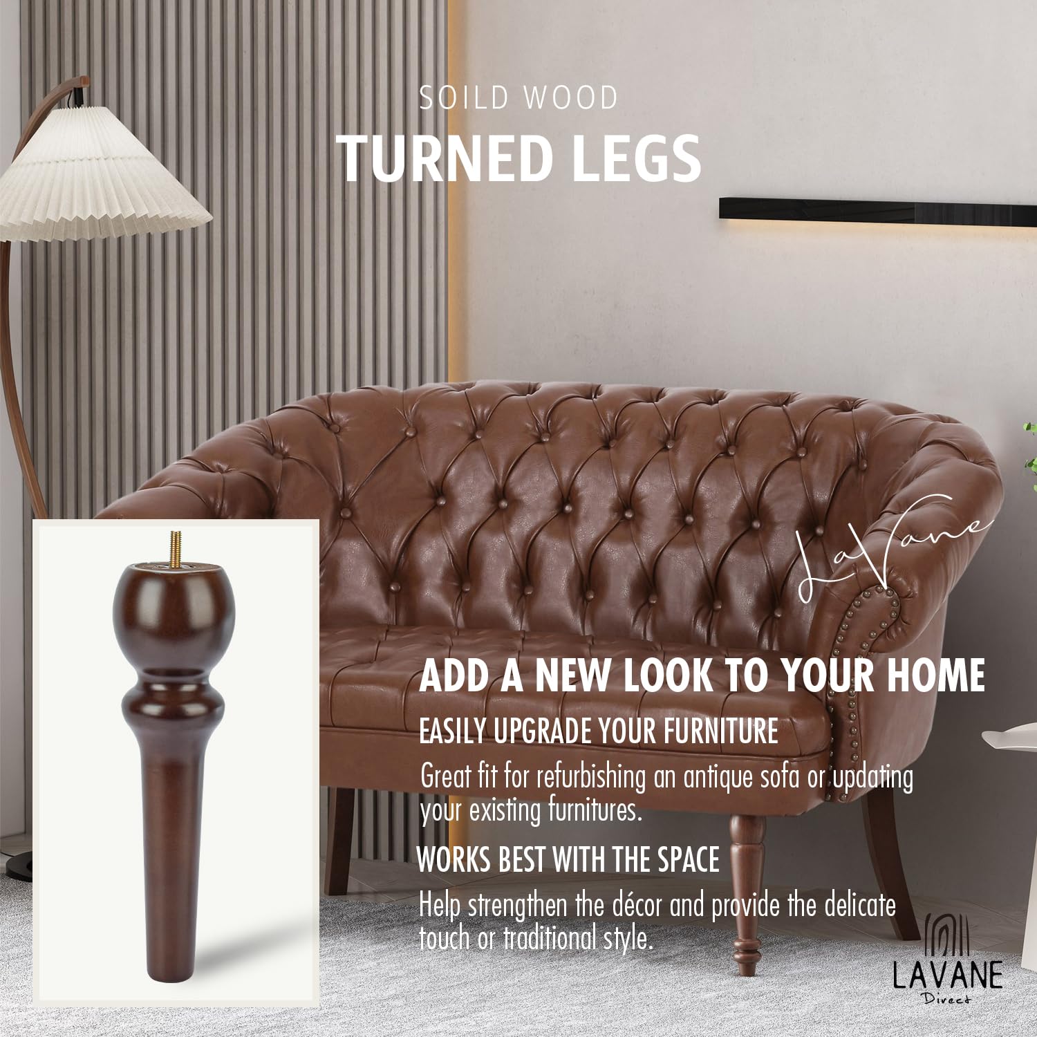 La Vane 10 inch / 26cm Wooden Furniture Legs - Image 2