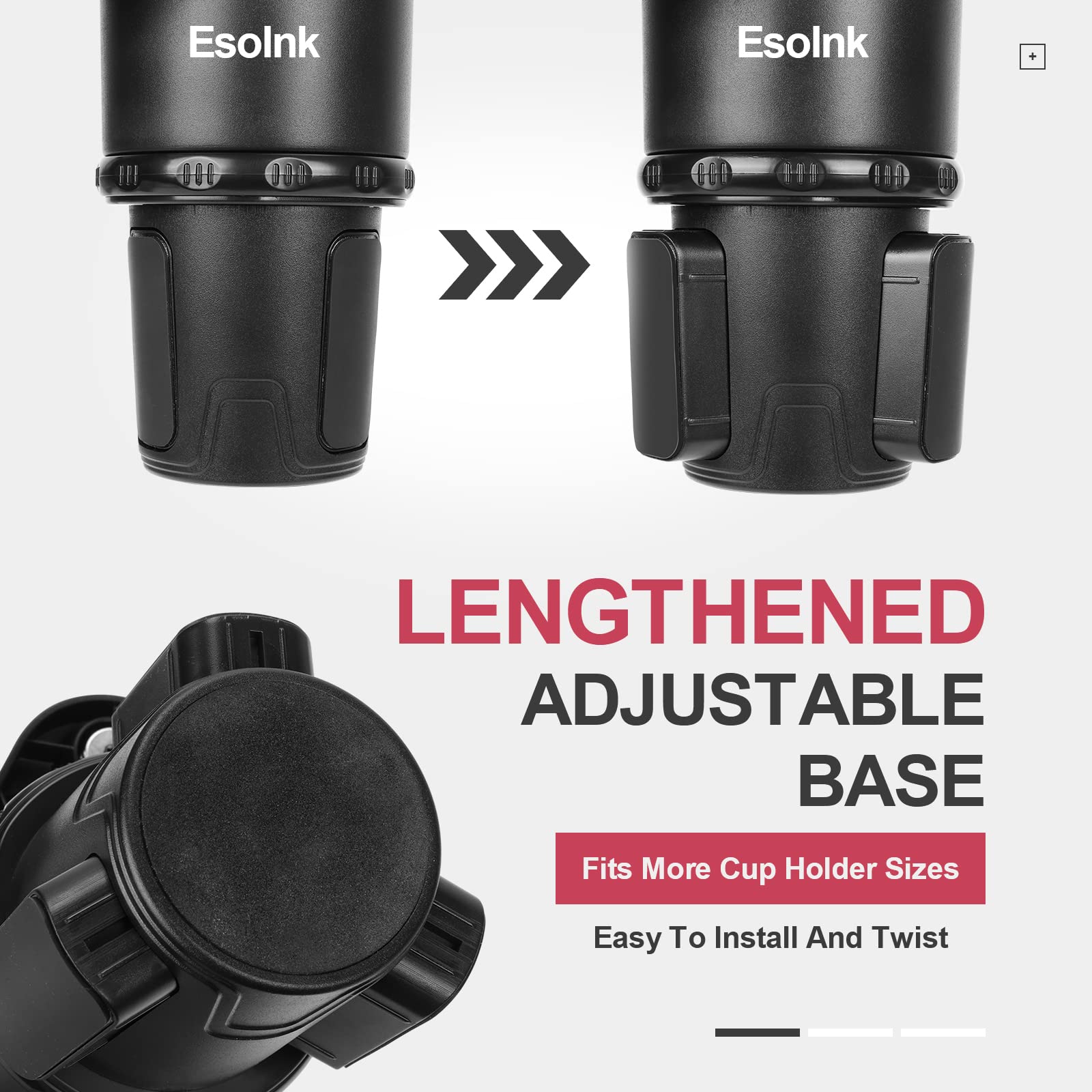 Esolnk Cup Holder Expander for Car,All Purpose Dual Car Cup Holder and Organizer with Lengthened Adjustable Base,2 in 1 Multifunctional Extra Cup Holder Adapter for Most Car