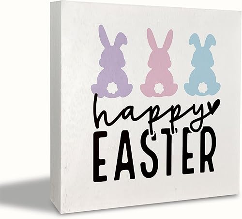 KEUSPI Bunny Desk Wooden Sign,Easter Decorations Sign for Table, Bunny Decoratio