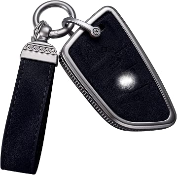 YO&YOYE Compatible with BMW Key Fob Cover with Keychain Leather Key Case Protector for BMW 2 5 6 7 X1 X2 X3 X5 X6 Series Model1, Black
