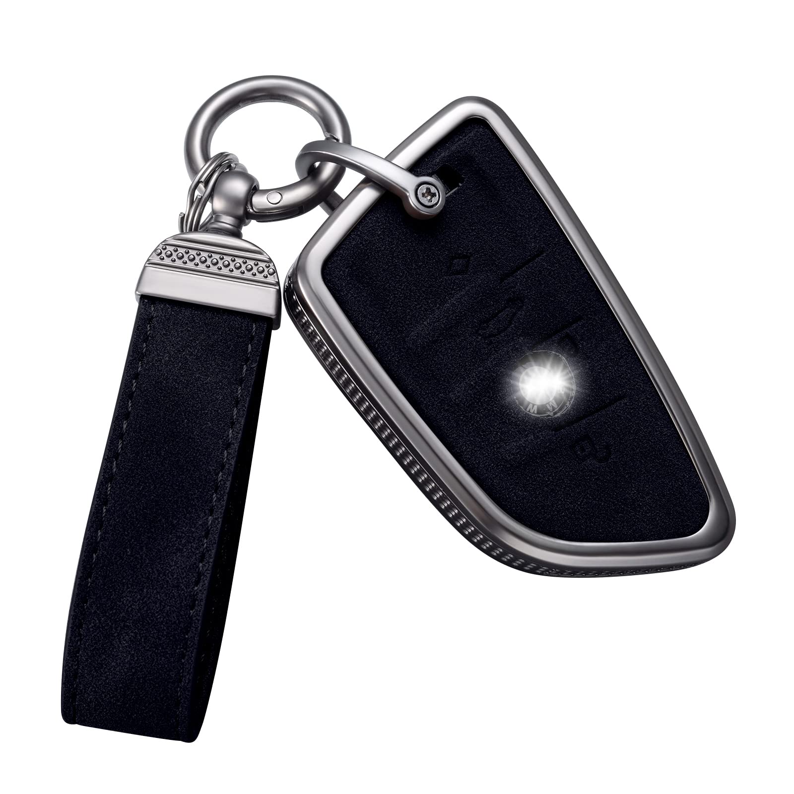 Compatible with BMW Key Fob Cover with Keychain Leather Key Case Protector for BMW 2 5 6 7 X1 X2 X3 X5 X6 Series (Model1, Black)