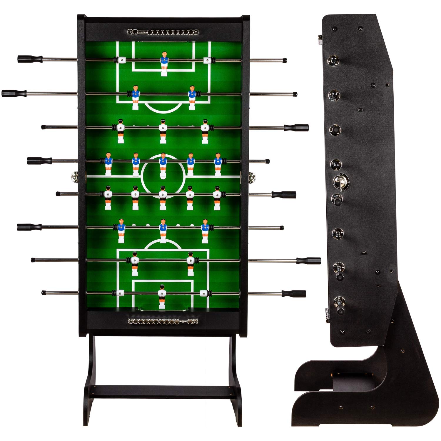 GAMES PLANET Kickertisch „Liverpool“, inkl. 2 Bälle, KLAPPBAR mit Hohlstangen, in 3 Dekoren: Schwarz/Weiß/Soccerprint, Gewicht: 60kg, Tischfussball Tischkicker Klappkicker Jugendkicker