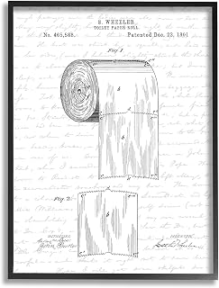Stupell Industries Toilet Paper Roll Patent Black And White Bathroom Design Black Framed Art, 11 x 14, Multi-Color