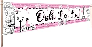 Ooh La La Banner 7.8 x 1.9 ft, Parisian Party Decoration, Girls Sweet 16 Birthday Photography Background, French Eiffel Tower Theme Party Bunting, Party in Paris Photo Booth Props