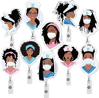 Whaline 10Pcs Black Girl Nurse Badge Reel Holder Retractable Nursing Name ID Clips Cute Badge Holder for Nurse Doctor Medical Health Graduation Hospital Office Worker Gifts