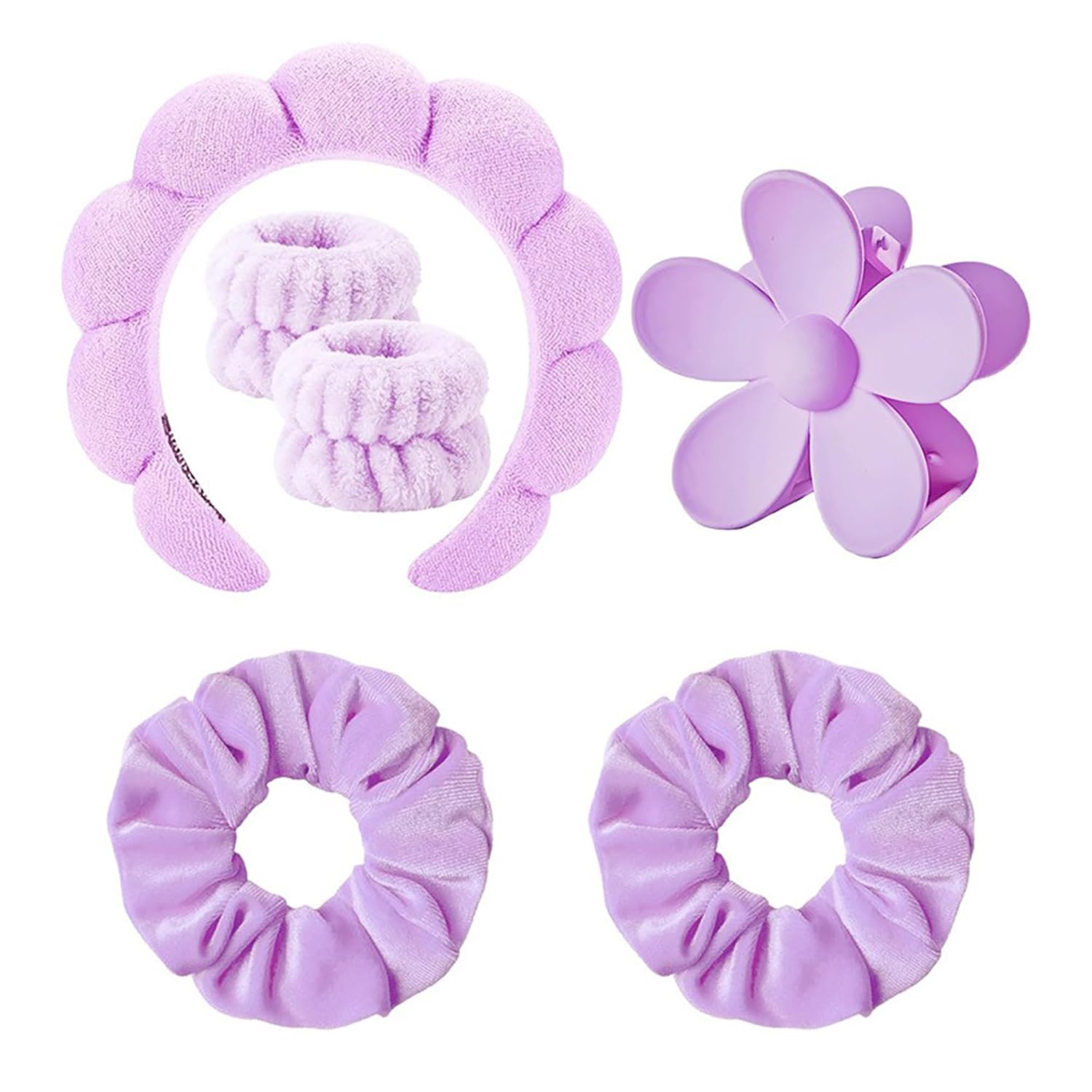 Spa Headband Set Washing and makeup sponge hair hoop suit bath towel cloth for cleaning the face or bath beam. (Purple, Average code)