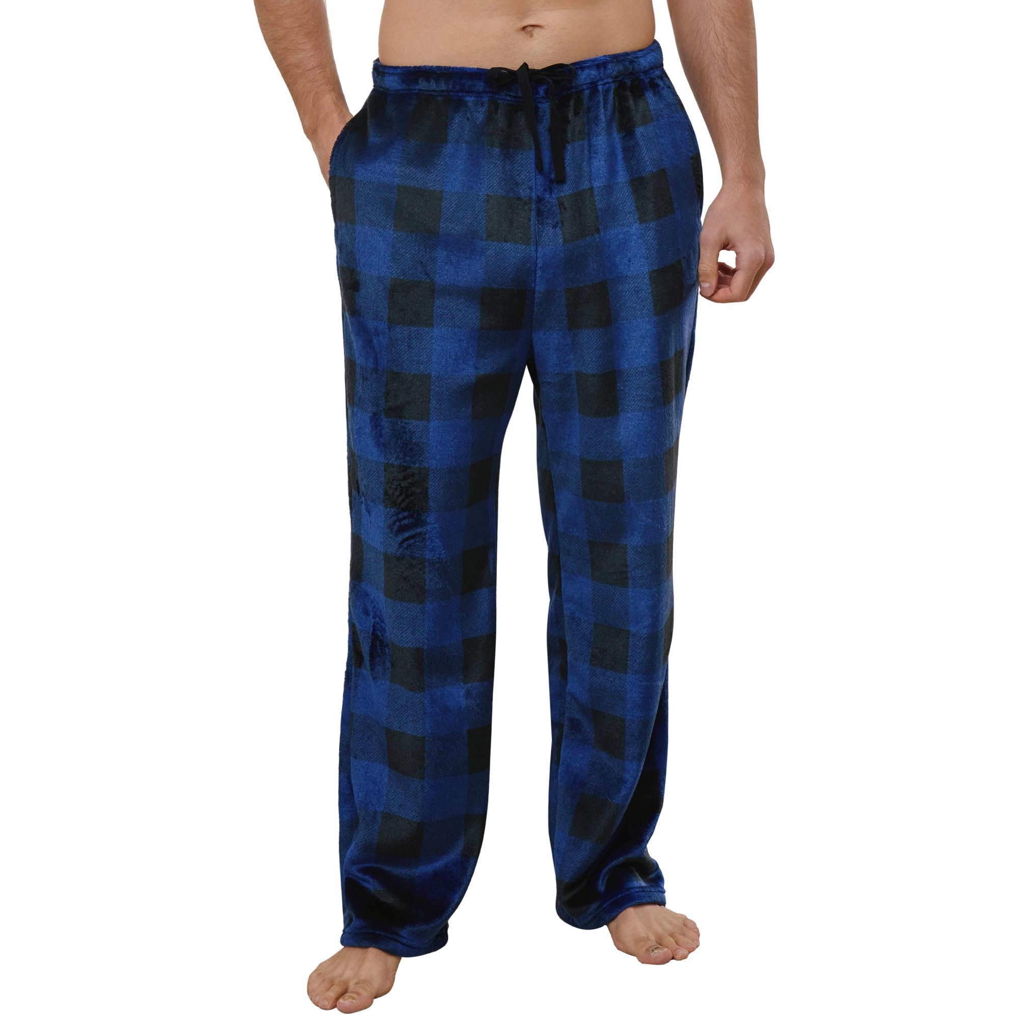 Vulcanodon Mens Pajama Pants Soft Plaid Bottoms with Pockets Sleep Lounge PJ