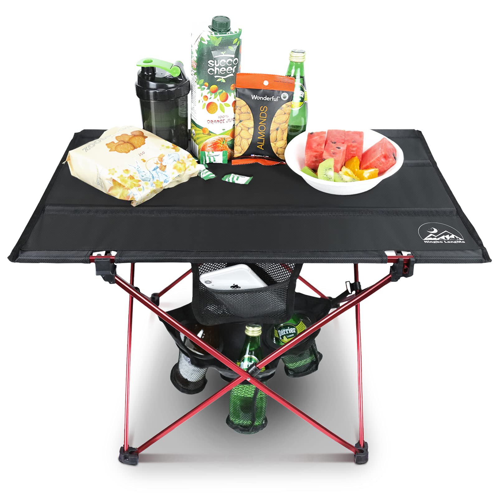 SNZ Table De Camping Pliante Avec 2 Tabourets - Léger, Portable, Porte-gobelets - Pour Pique-nique, Plage, Randonnée, Jardin - Set Complet Avec Sac