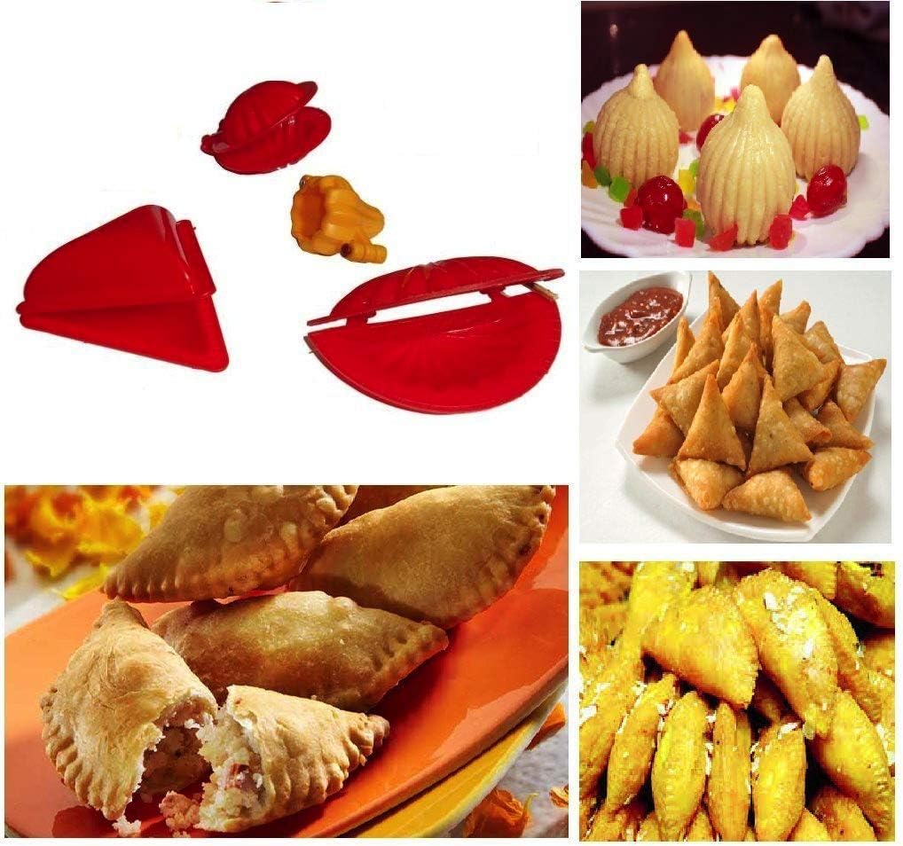 JBS Enterprises® 4Pcs Plastic Pie Mould for Making Samosa, Modak, Ghughra