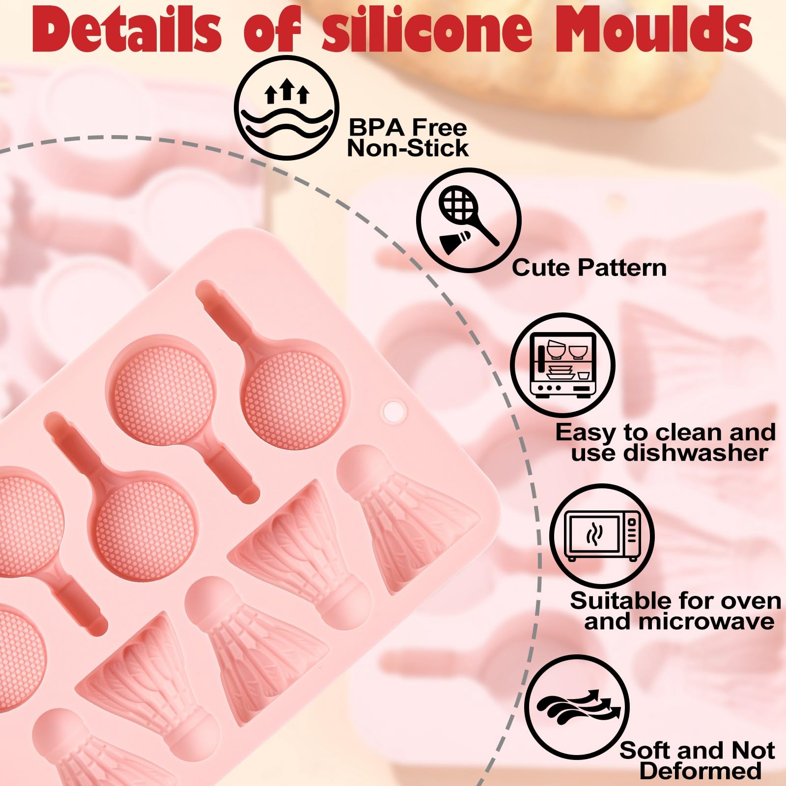 UR URLIFEHALL 2 Pcs Silicone Moulds Badminton Racket Sports Shaped Baking Moulds for Cake Handmade Soap Muffin Cheesecake Brownie Chocolate - Image 3