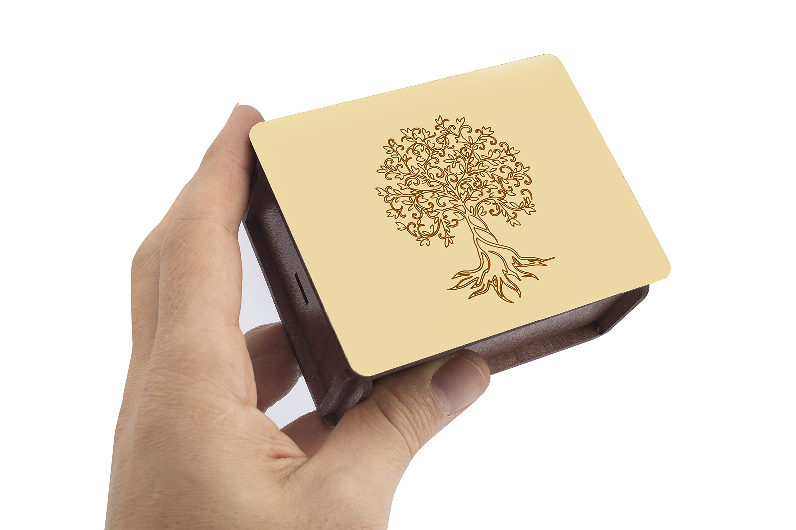 LUCCE Wood Ring Bearer Box Rustic - Gold Ring Box for Wedding Ceremony 2 Rings Wooden - Golden Mirror Effect Tree of Life Pattern Rustic Wedding Decorations for Ceremony, Wood Storage Jewelry Gift Box