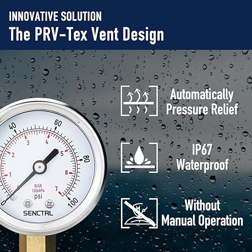 Miniatura 5 de SENCTRL Medidor de presión de 0-100 psi, tamaño de dial de 2 pulgadas, montaje inferior 14 NPT, antivaho, impermeable, caja de acero inoxidable,