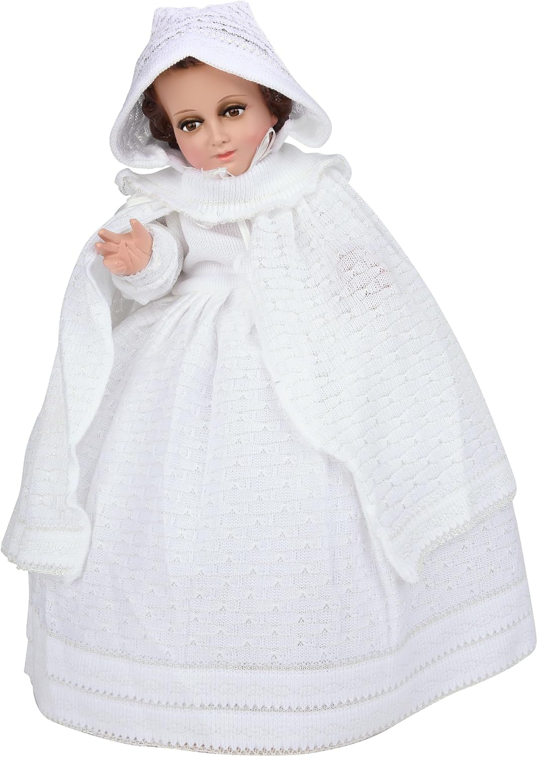 A&C Quinceañeras and More Ropon Tejido para nino dios Blanco Baby Jesus Hand Knitted outfit Hand Knitted dress for baby jesus Ropon Tejido Nino Dios con Capa (35 CM)